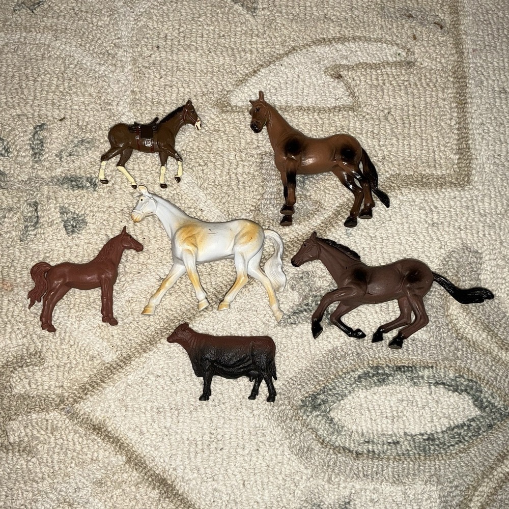 Lot Of 6 Vintage New Ray Shiny Horse Lot Horses Cow